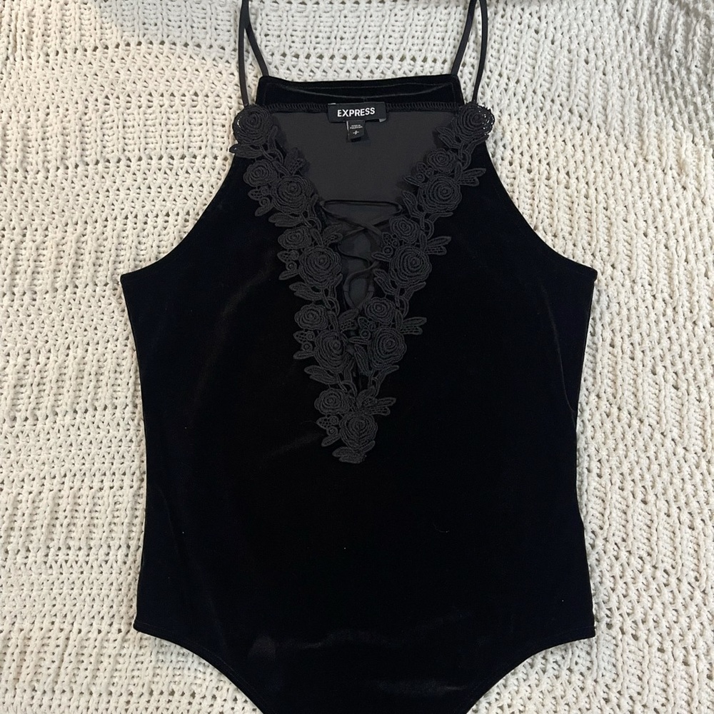 EXPRESS- Black Velvet bodysuit - worn once